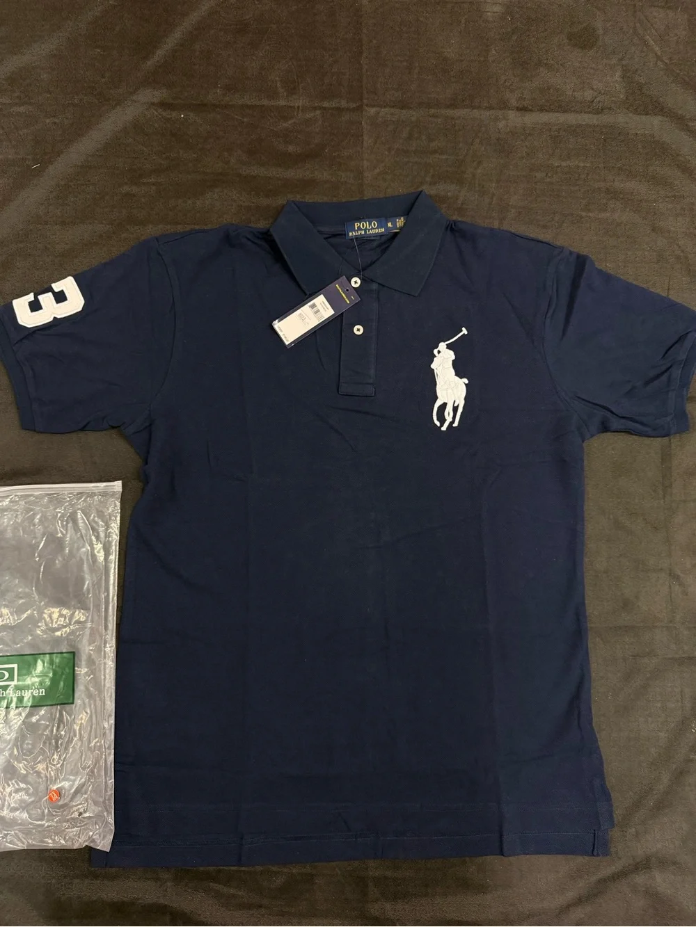 Polo by Ralph Lauren Men's Navy Blue Polo Shirt with White Logo & Sleeve Number